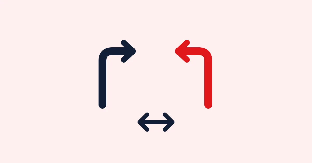 Editorial illustration: Two alternative paths joined by a two-way comparison arrow.