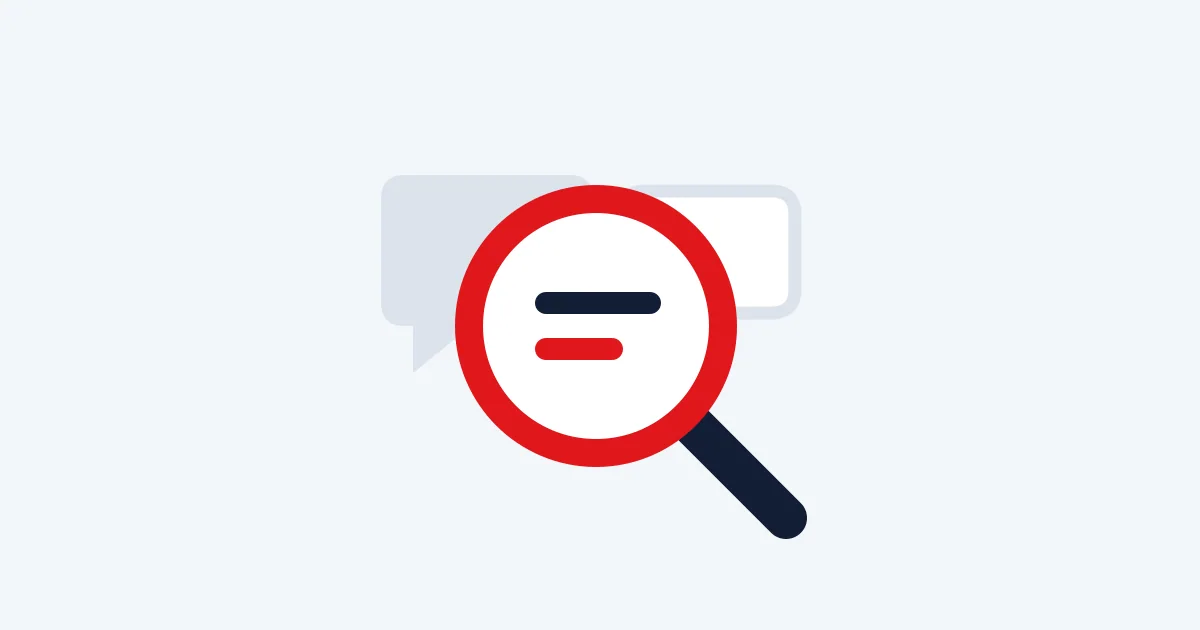 Editorial illustration: A magnifying glass focusing on a professional conversation bubble.