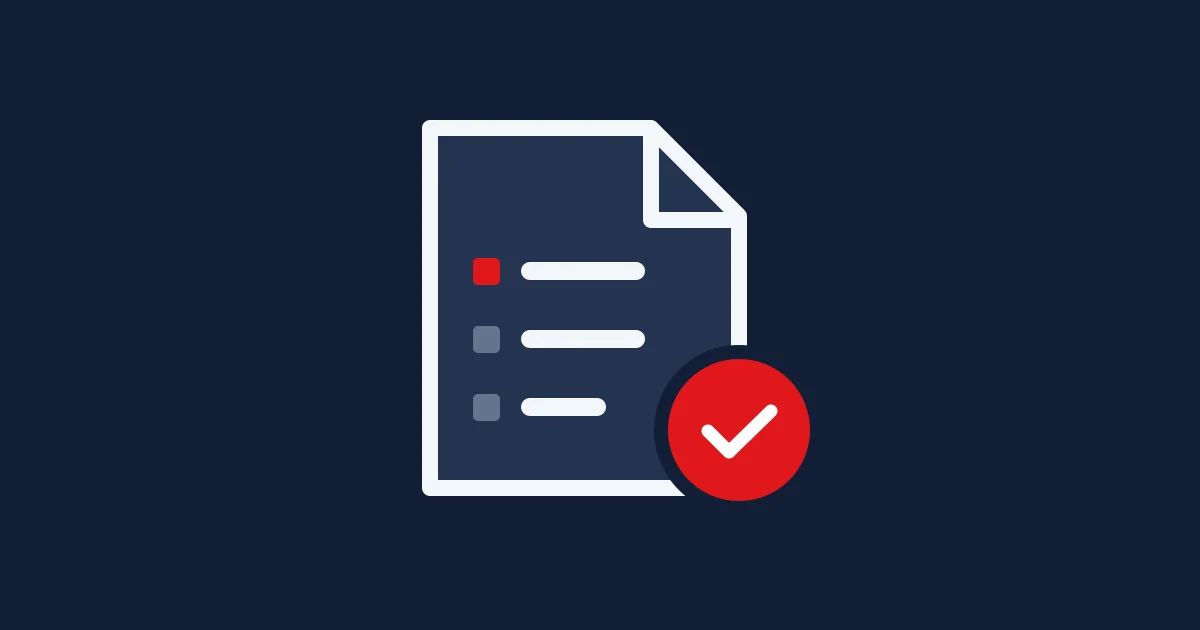 Editorial illustration of a short checklist with the first step highlighted and a red approval seal.