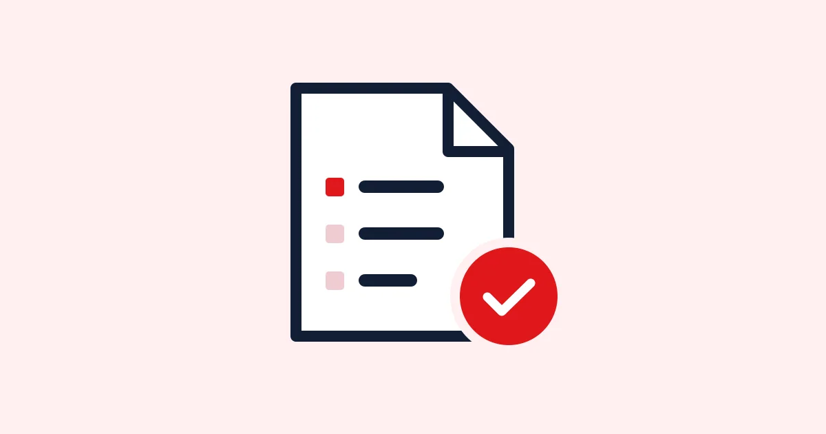Editorial illustration of a short checklist with one highlighted step and a red review seal.