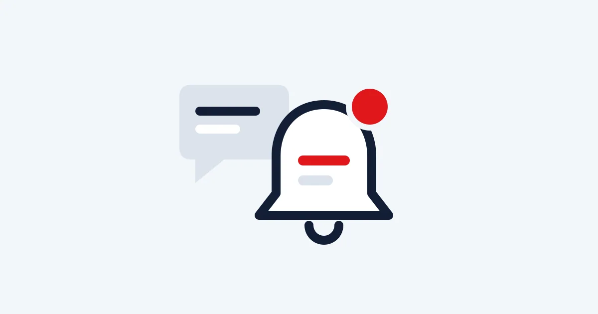 Editorial illustration of a group conversation card beside a notification bell with a red alert dot.