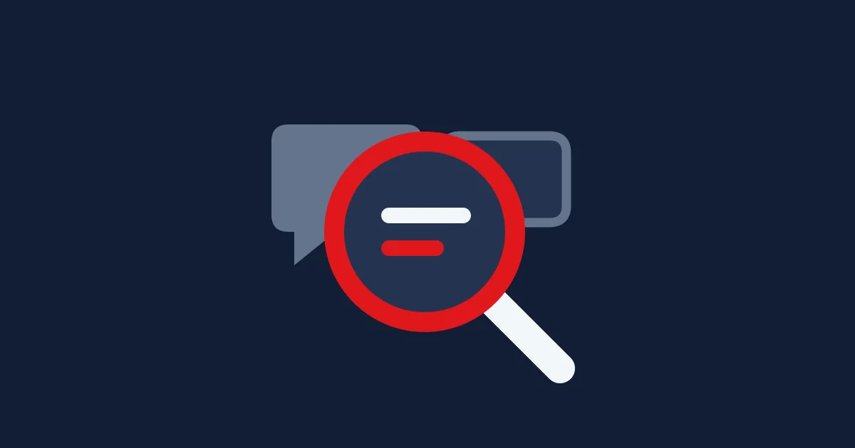 Editorial illustration of a search lens focused on a professional conversation bubble.