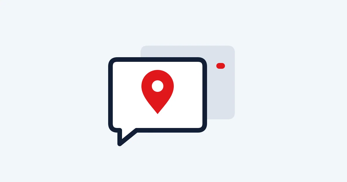 Editorial illustration of a neighborhood location pin inside a request bubble.