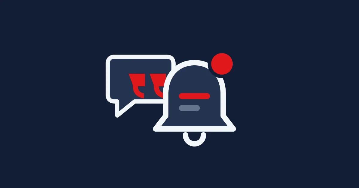Editorial illustration of a quoted request bubble beside a notification bell with a red alert dot.