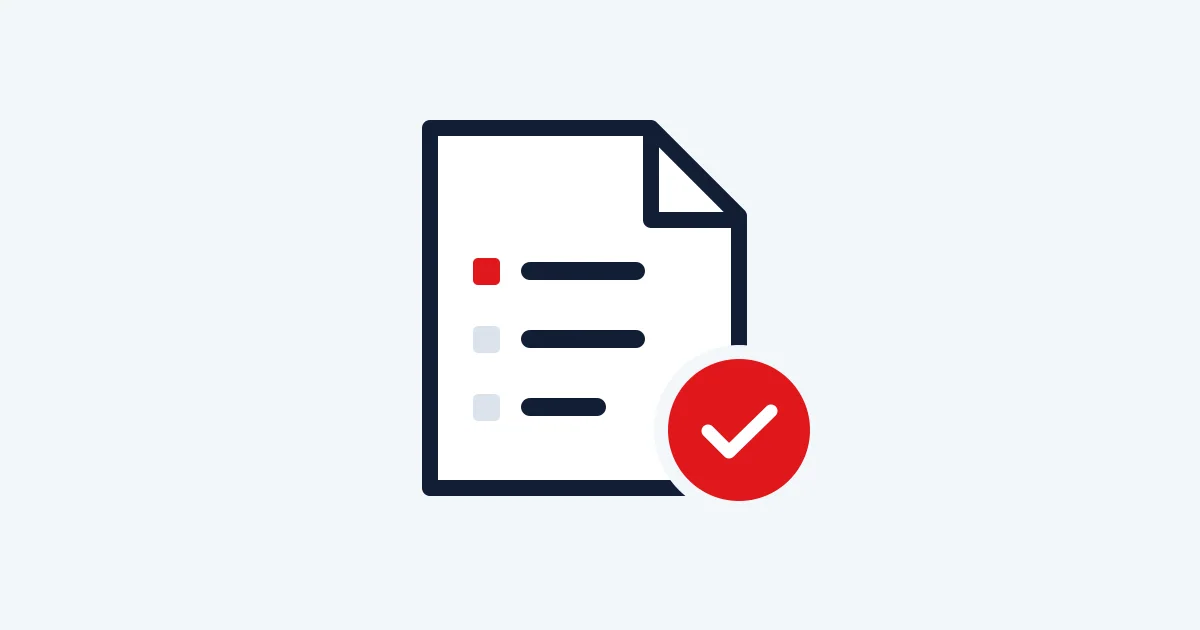 Editorial illustration of a short checklist with one highlighted step and a review seal.