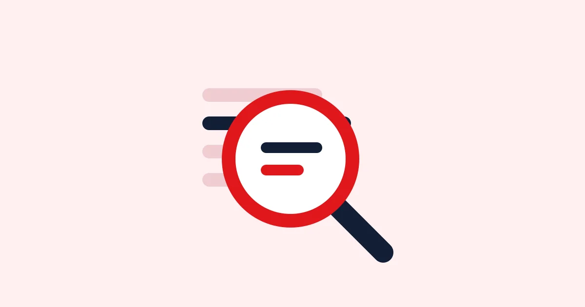 Editorial illustration of a search lens isolating one phrase from several text marks.
