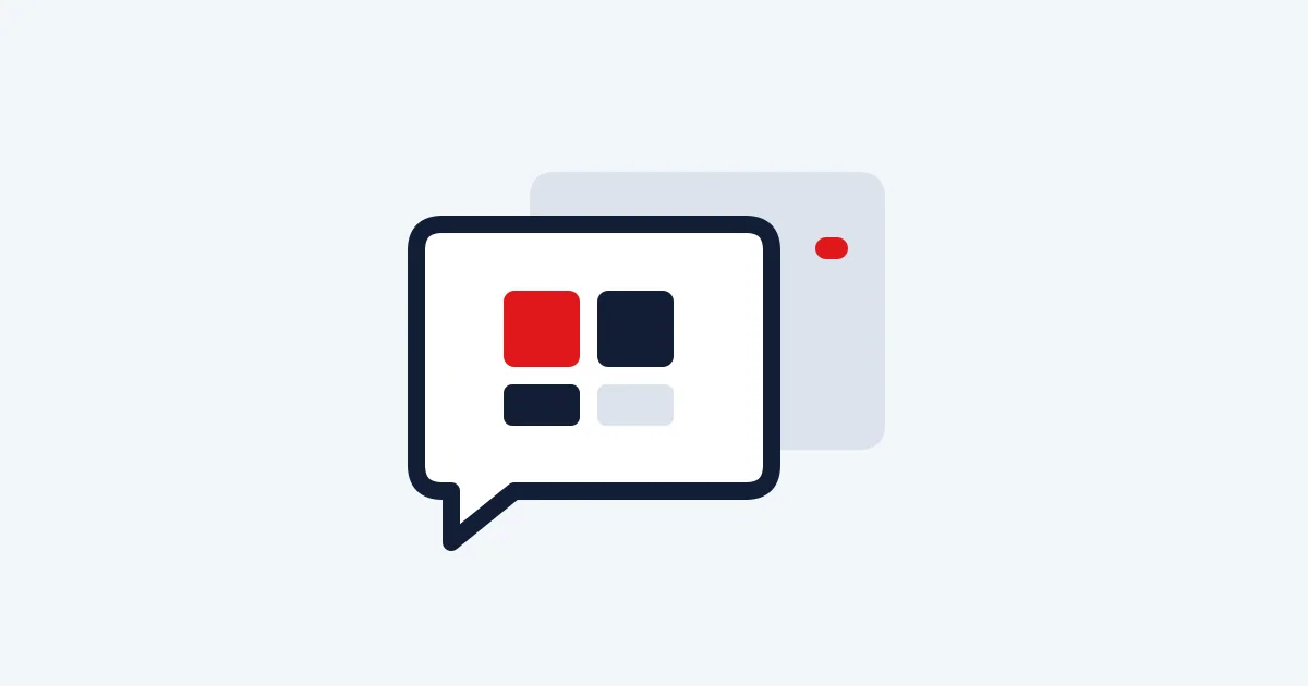 Editorial illustration of a request bubble containing modular software blocks.