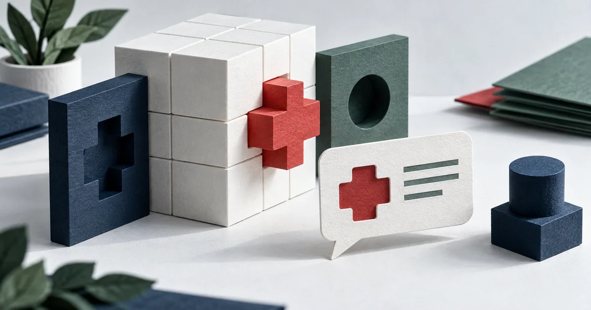 Editorial illustration of modular software blocks with matching and incompatible connector shapes beside a request card.