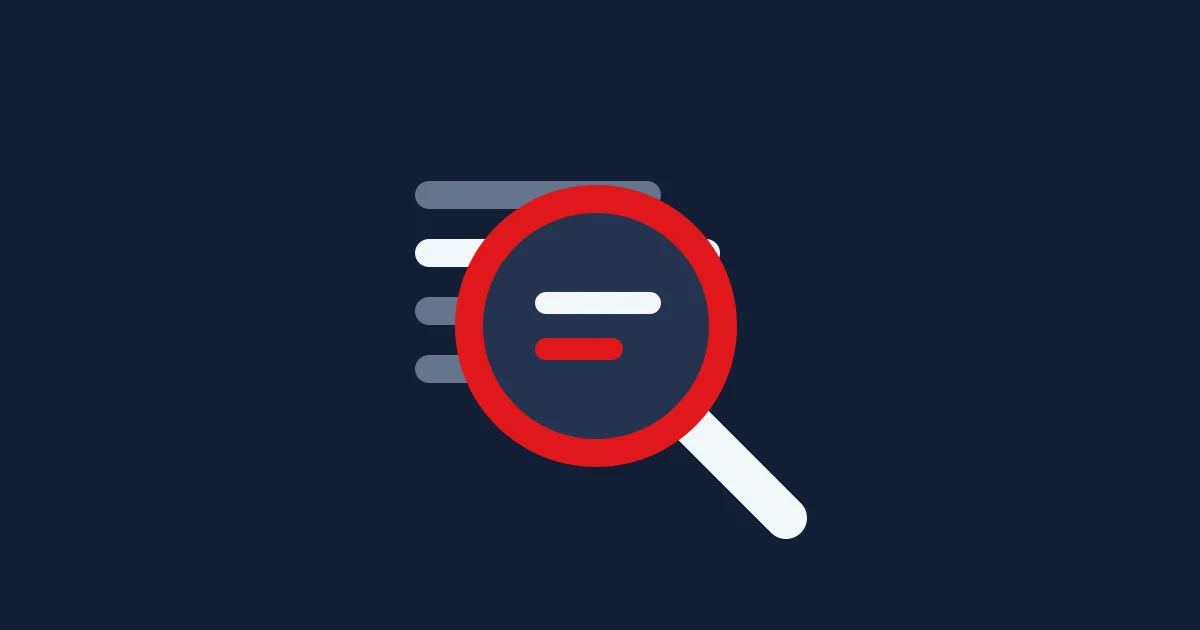 Editorial illustration: A magnifying glass selecting a phrase from a compact group of search marks.