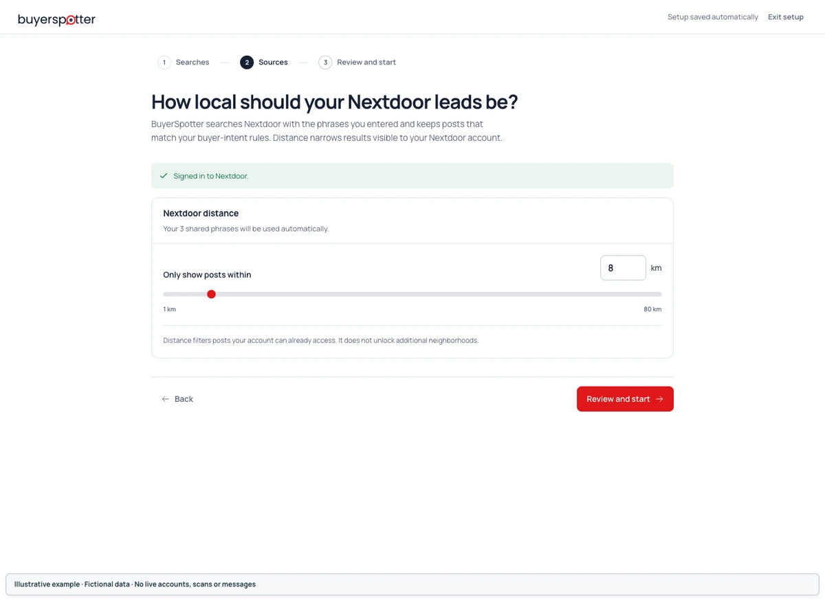 Nextdoor distance control in setup