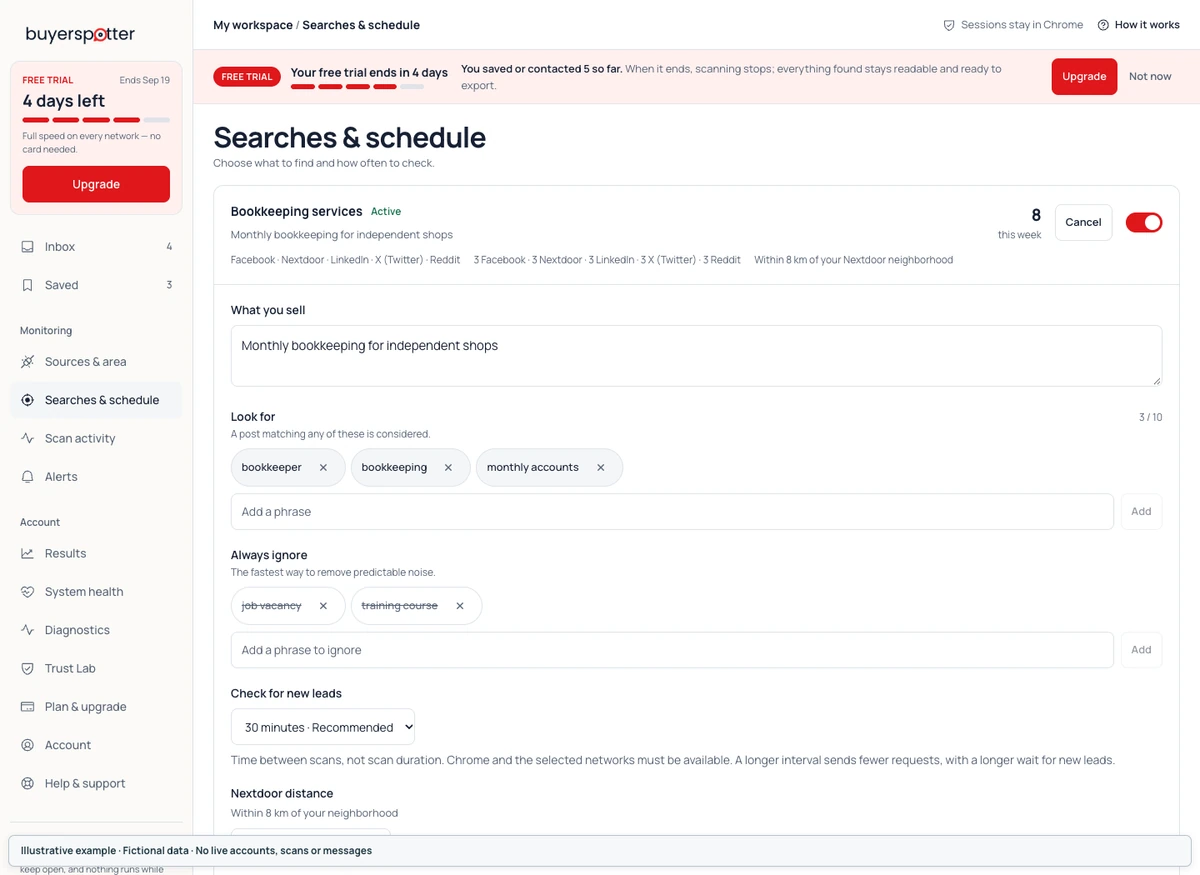 Scan interval settings with the applicable minimum