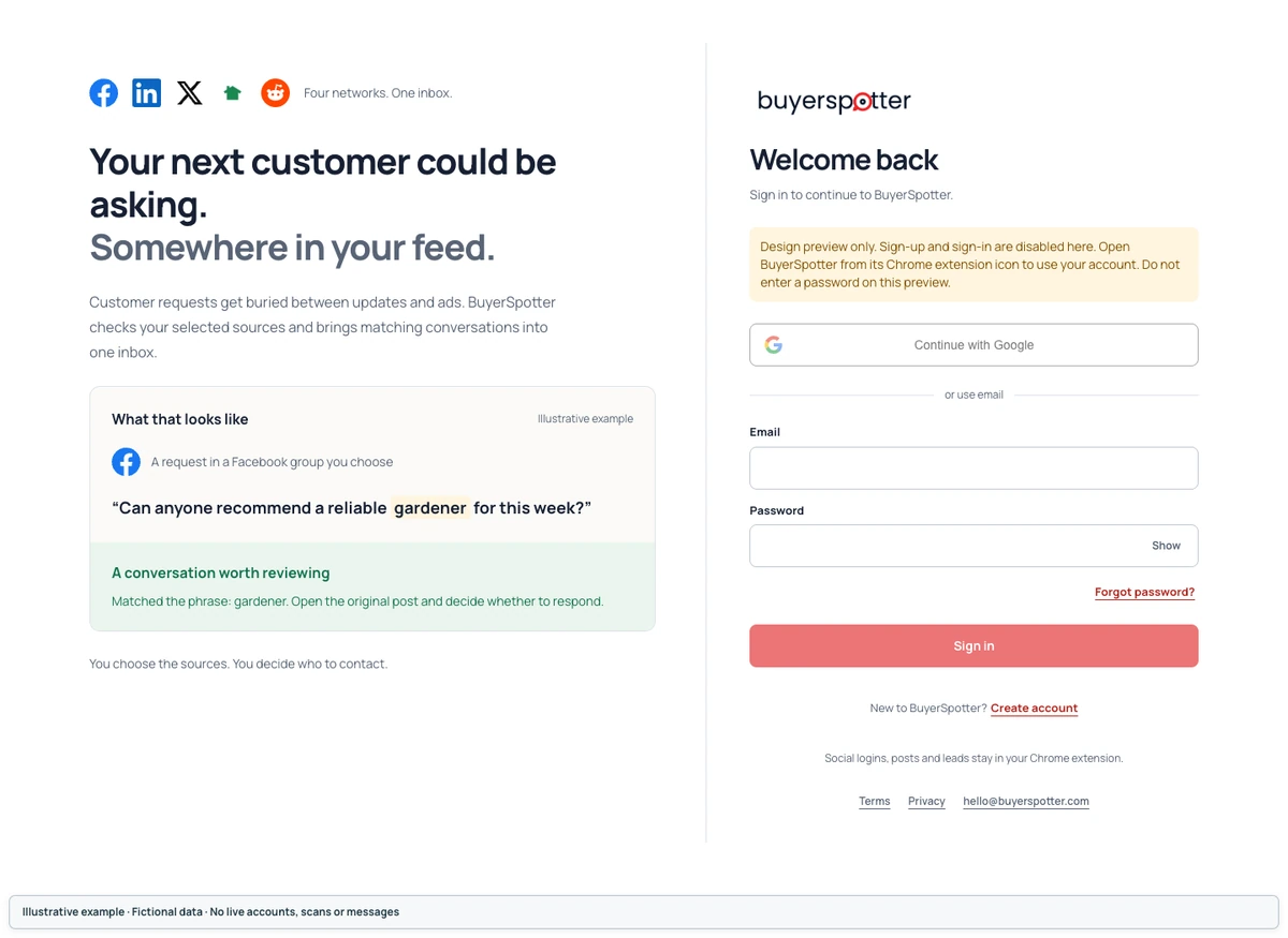 Sign-in screen with Google and email options