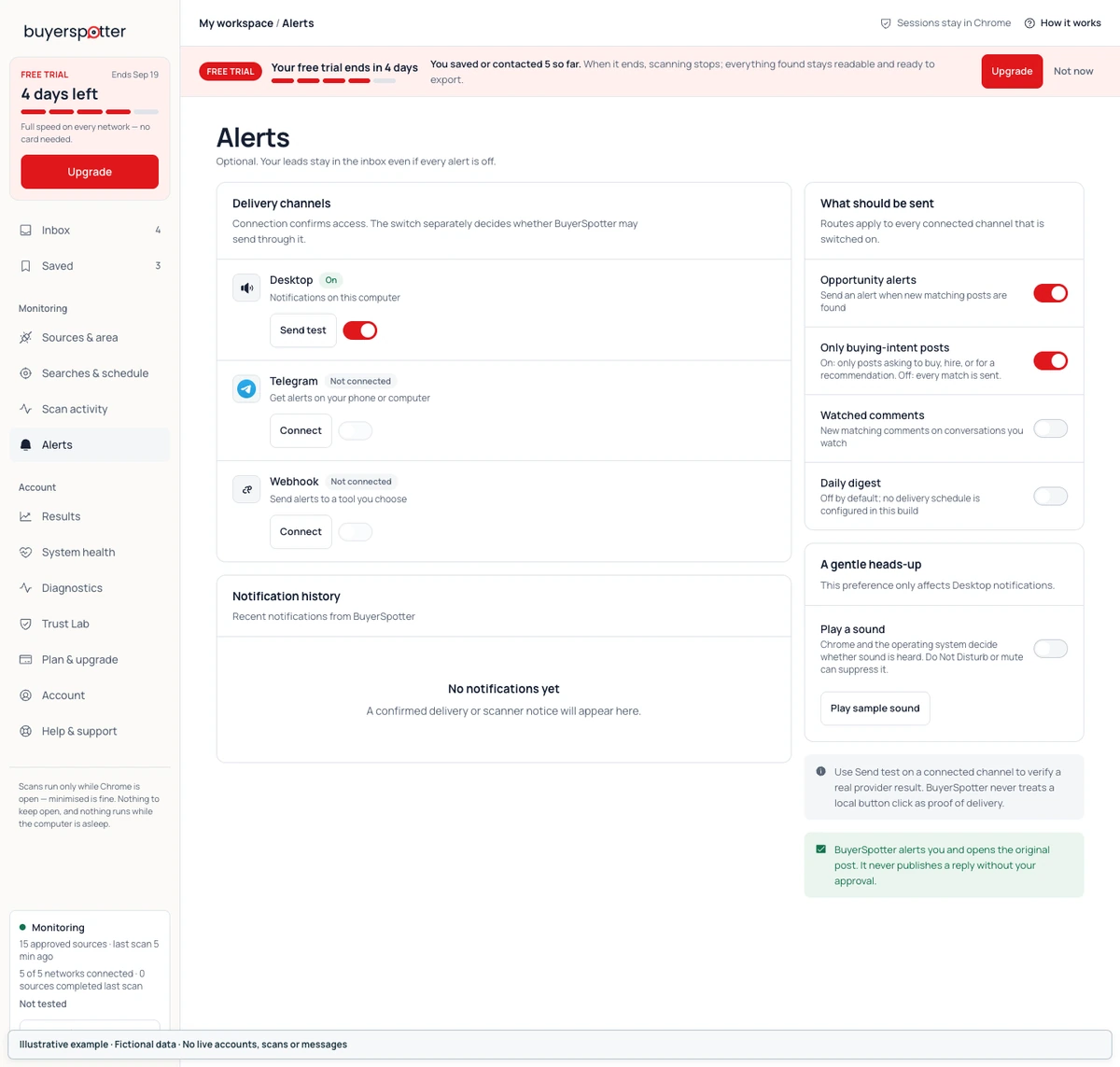 Webhook setup with an example HTTPS destination